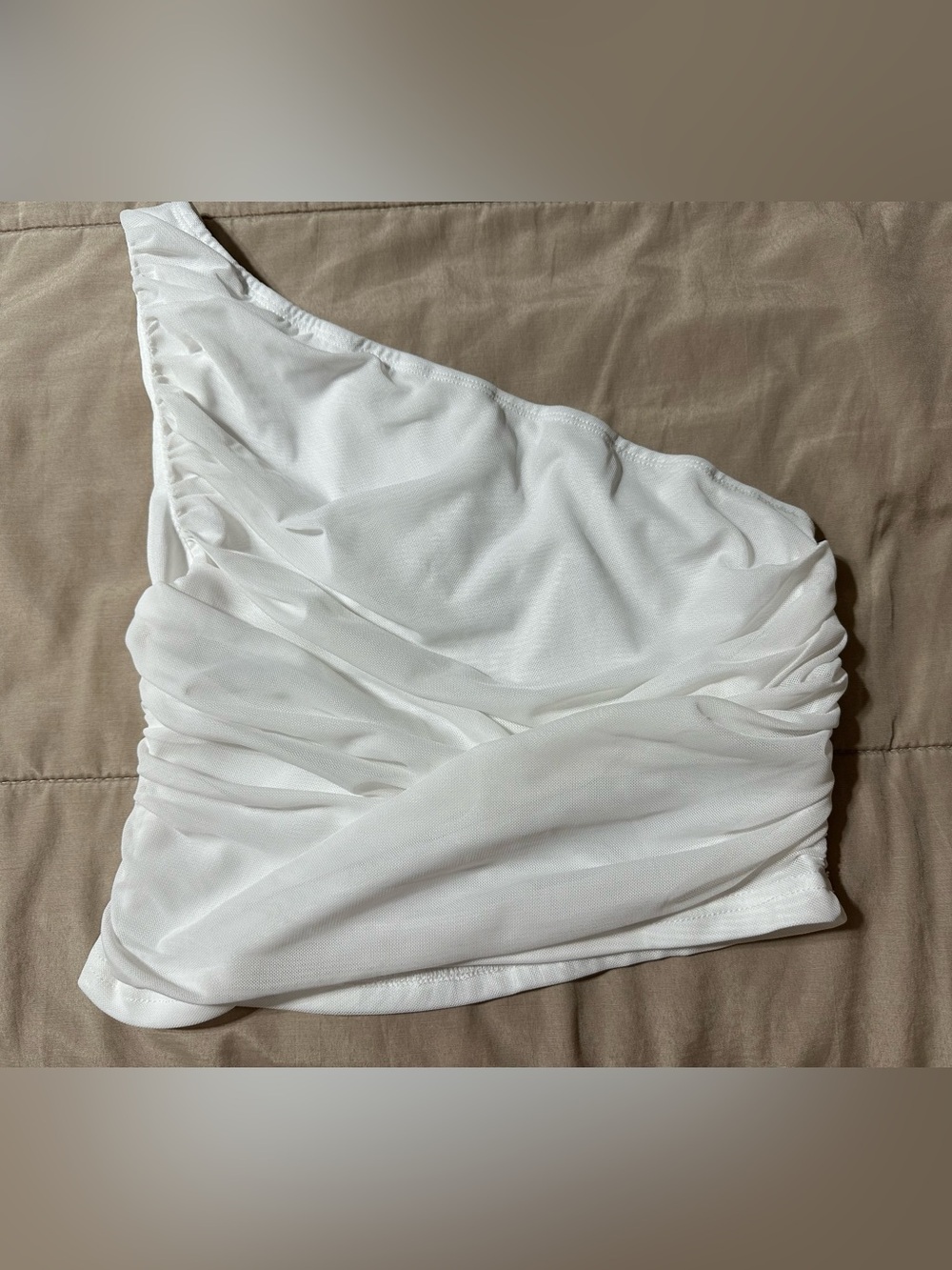 SHEIN White One-Shoulder Ruched Crop Top